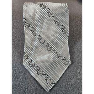 STEVEN LAND Silver Striped With‎ Diamonds Silk Men's Neck Tie  62x4